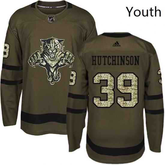 Youth Adidas Florida Panthers 39 Michael Hutchinson Premier Green Salute to Service NHL Jersey